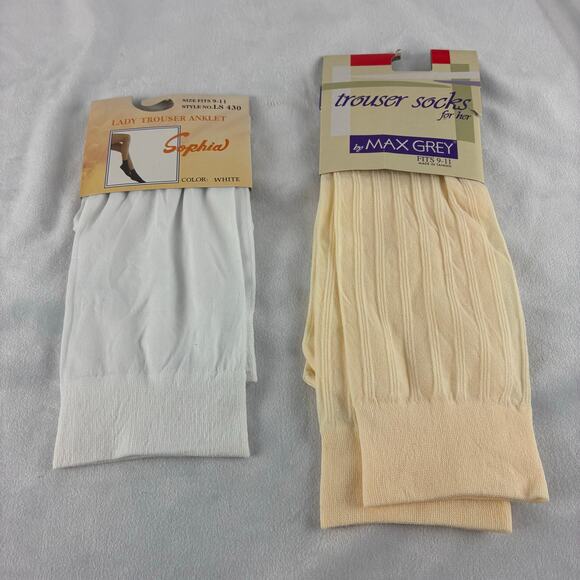 Vintage Dead Stock Ladies Trouser Socks Anklet Sophia Max Grey 9-11 White Cream - Picture 1 of 6